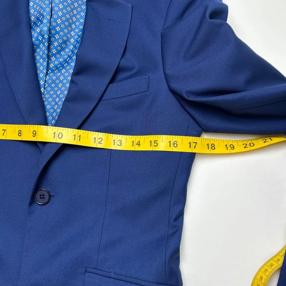 Renoir Mens Slim Fit 2 Button Flat Front 2 Piece Suit Size 34/28 Royal Bluel
